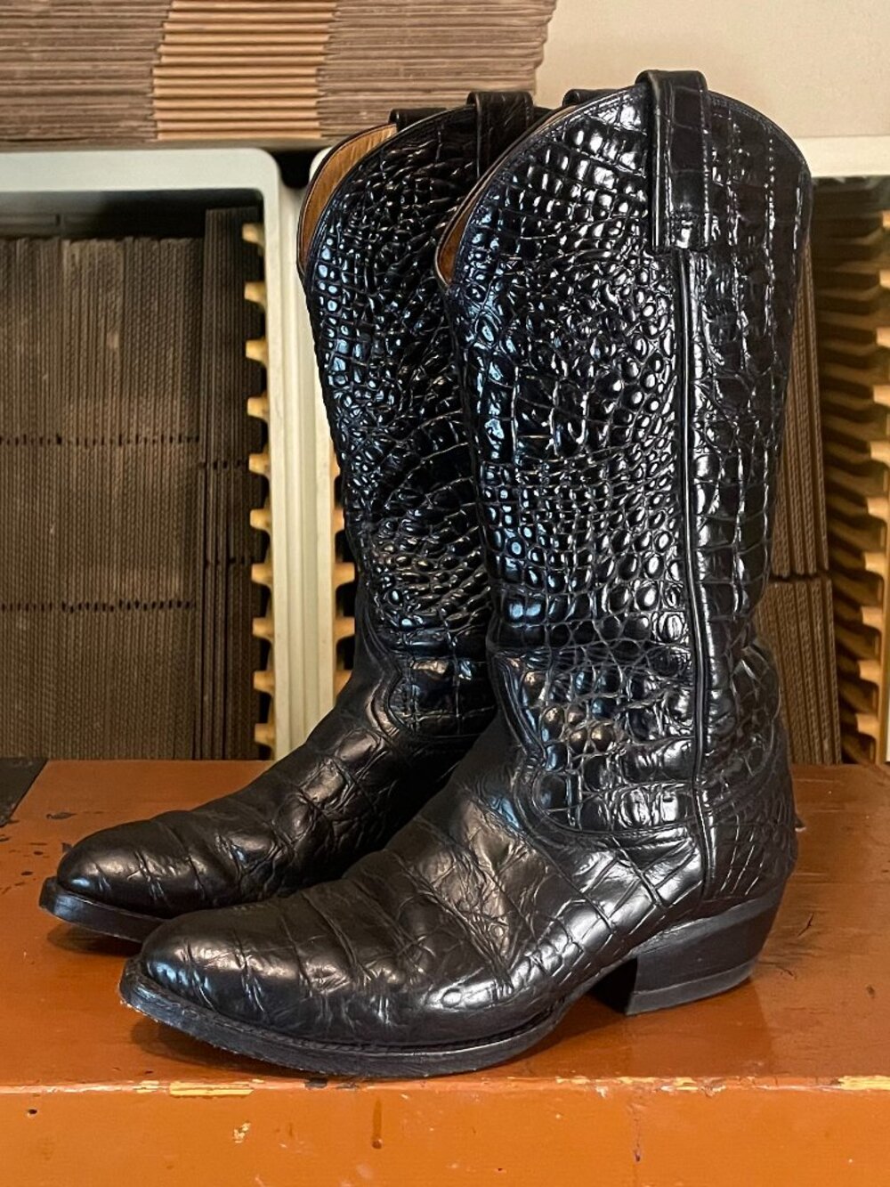RUDEL ROGERS Men's Size 8 E Black Alligator Embossed Print Cowboy Boots